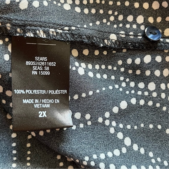 Simply Emma Top Womens 2x Black White Dot Button Front Convertible Tab Sleeves - Picture 8 of 9